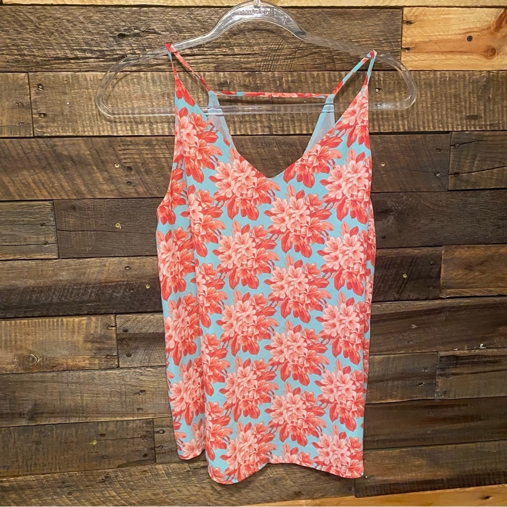Ann Taylor Loft Pink Aqua Green Floral Bloom Bar Back Strappy Cami Tank Top